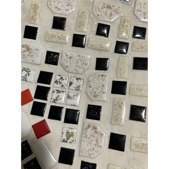 Large Vintage Mosaic  Tile  platter, White Red Black Gold square tiles MCM - Picture 11 of 16